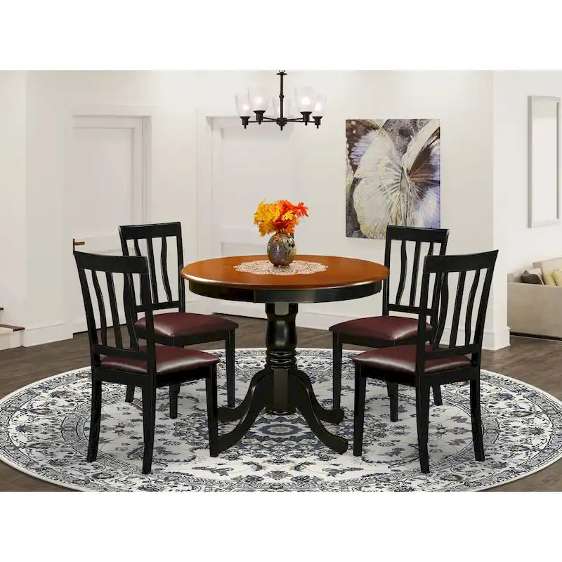 Set da pranzo 5 pezzi - Tavolo rotondo da cucina e 4 sedie, Nero e Ciliegio (Opzioni seduta)