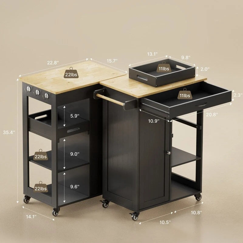 Carrello da Cucina Isola su Ruote con 1 Cassetto, Armadietto Contenitore e Scaffali a 3 Ripiani