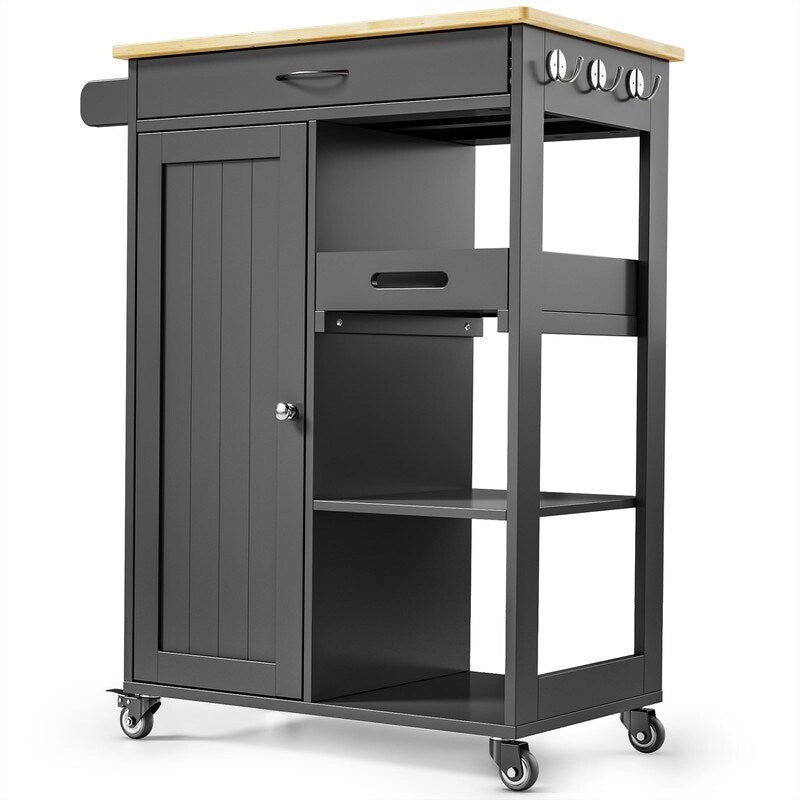 Carrello da Cucina Isola su Ruote con 1 Cassetto, Armadietto Contenitore e Scaffali a 3 Ripiani