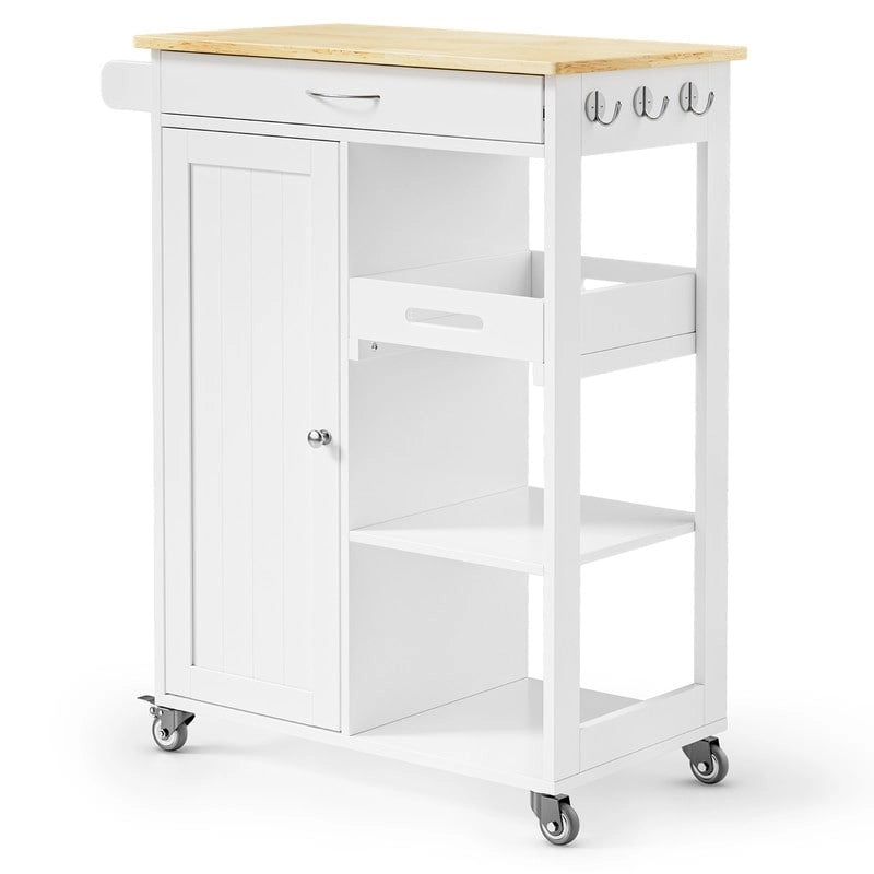 Carrello da Cucina Isola su Ruote con 1 Cassetto, Armadietto Contenitore e Scaffali a 3 Ripiani