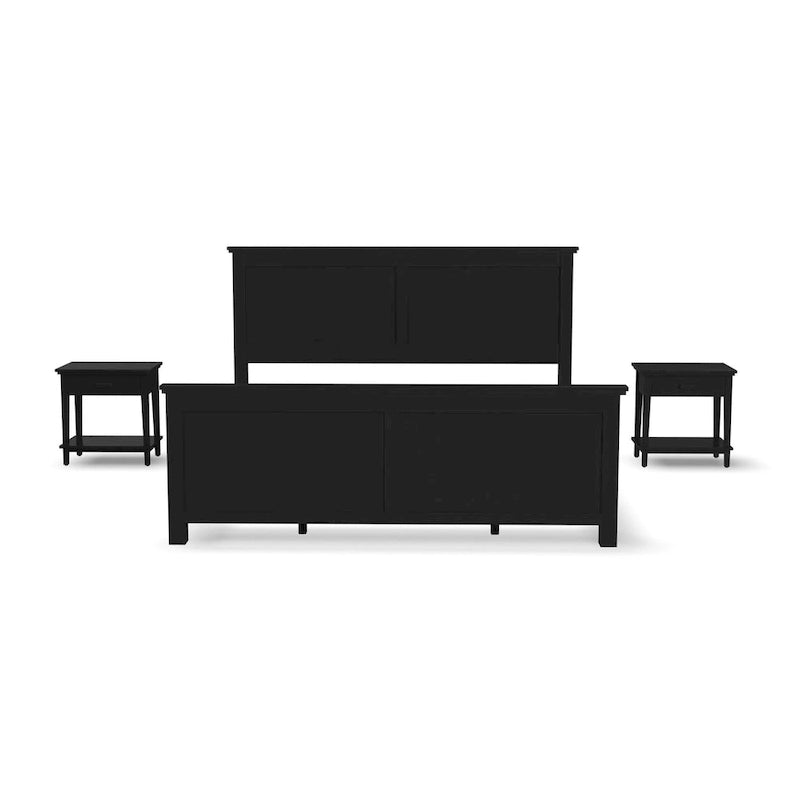 Letto king-size e due comodini in legno nero Oak Park