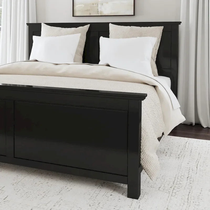 Letto king-size e due comodini in legno nero Oak Park