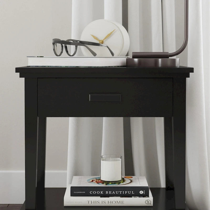 Letto king-size e due comodini in legno nero Oak Park