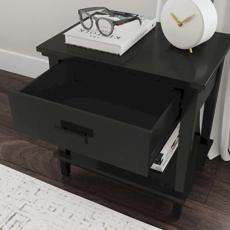 Letto king-size e due comodini in legno nero Oak Park