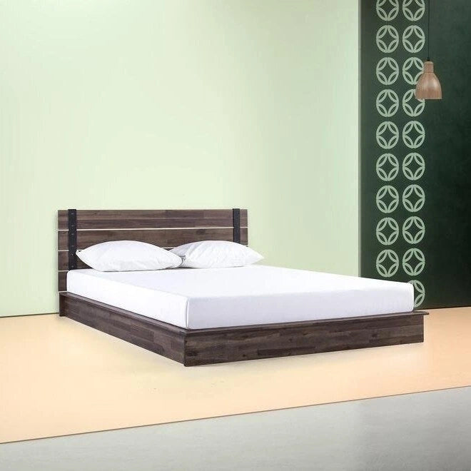 Letto a piattaforma King size in legno in stile industriale e rustico a basso profilo