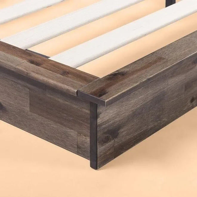 Letto a piattaforma King size in legno in stile industriale e rustico a basso profilo