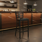 Black Metal Ladder-Back Restaurant Style Bar Stool - 17 x 18 x 42.2 inches