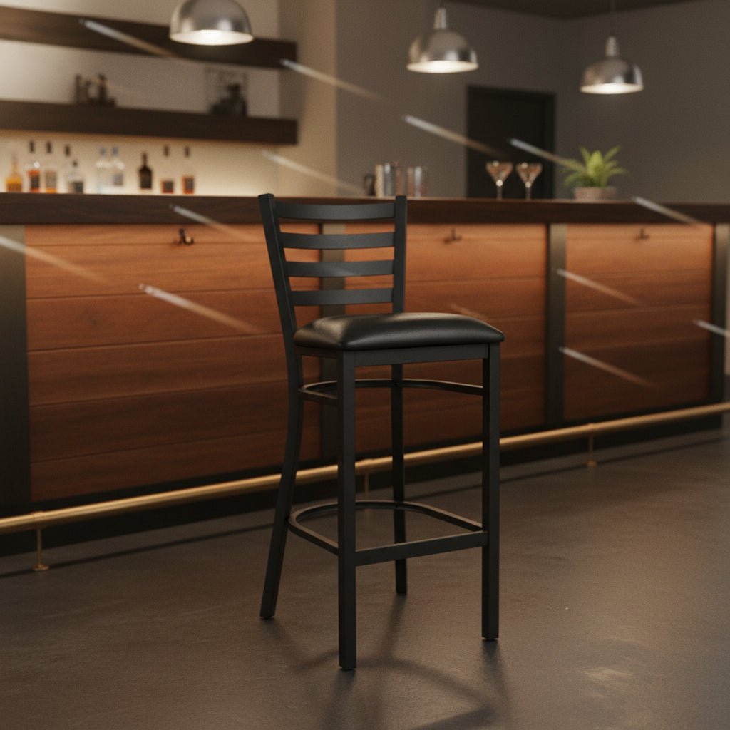 Black Metal Ladder-Back Restaurant Style Bar Stool - 17 x 18 x 42.2 inches