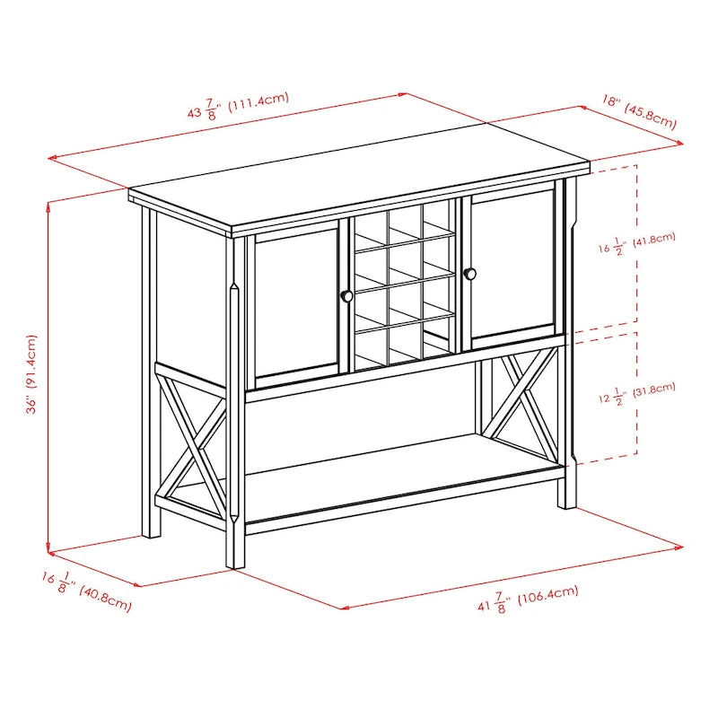 Credenza buffet, Cappuccino - 43,8 L x 18 P x 35,9 H