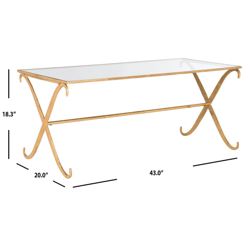Tavolino da Caffè con Ripiano in Vetro Temperato Dorato - 43 x 20 x 18,3 - 43Lx20Px18A