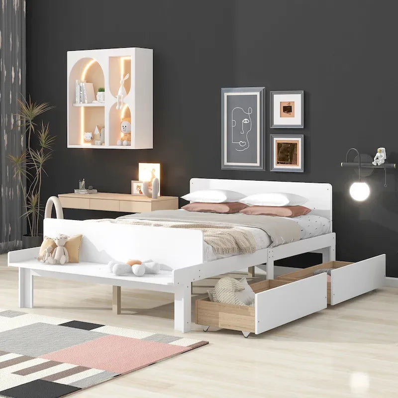 Letto matrimoniale con panca sul fondo, 2 cassetti
