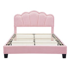 Set Camera da Letto 2 Pezzi Dimensione Matrimoniale, Letto a Piattaforma a Forma di Fiore Rivestito in Tessuto Sherpa con Luci LED e Pouf Contenitore