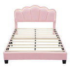 Set Camera da Letto 2 Pezzi Dimensione Matrimoniale, Letto a Piattaforma a Forma di Fiore Rivestito in Tessuto Sherpa con Luci LED e Pouf Contenitore