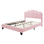 Set Camera da Letto 2 Pezzi Dimensione Matrimoniale, Letto a Piattaforma a Forma di Fiore Rivestito in Tessuto Sherpa con Luci LED e Pouf Contenitore