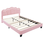 Set Camera da Letto 2 Pezzi Dimensione Matrimoniale, Letto a Piattaforma a Forma di Fiore Rivestito in Tessuto Sherpa con Luci LED e Pouf Contenitore