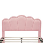 Set Camera da Letto 2 Pezzi Dimensione Matrimoniale, Letto a Piattaforma a Forma di Fiore Rivestito in Tessuto Sherpa con Luci LED e Pouf Contenitore