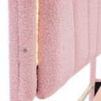 Set Camera da Letto 2 Pezzi Dimensione Matrimoniale, Letto a Piattaforma a Forma di Fiore Rivestito in Tessuto Sherpa con Luci LED e Pouf Contenitore