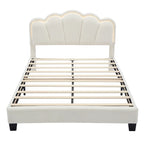Set Camera da Letto 2 Pezzi Dimensione Matrimoniale, Letto a Piattaforma a Forma di Fiore Rivestito in Tessuto Sherpa con Luci LED e Pouf Contenitore