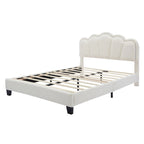 Set Camera da Letto 2 Pezzi Dimensione Matrimoniale, Letto a Piattaforma a Forma di Fiore Rivestito in Tessuto Sherpa con Luci LED e Pouf Contenitore