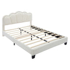 Set Camera da Letto 2 Pezzi Dimensione Matrimoniale, Letto a Piattaforma a Forma di Fiore Rivestito in Tessuto Sherpa con Luci LED e Pouf Contenitore