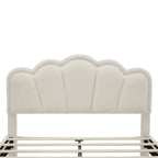 Set Camera da Letto 2 Pezzi Dimensione Matrimoniale, Letto a Piattaforma a Forma di Fiore Rivestito in Tessuto Sherpa con Luci LED e Pouf Contenitore