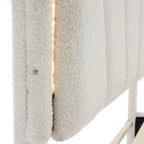Set Camera da Letto 2 Pezzi Dimensione Matrimoniale, Letto a Piattaforma a Forma di Fiore Rivestito in Tessuto Sherpa con Luci LED e Pouf Contenitore
