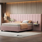 Letto a piattaforma in velluto imbottito di grandi dimensioni con testiera grande, mobili da camera da letto