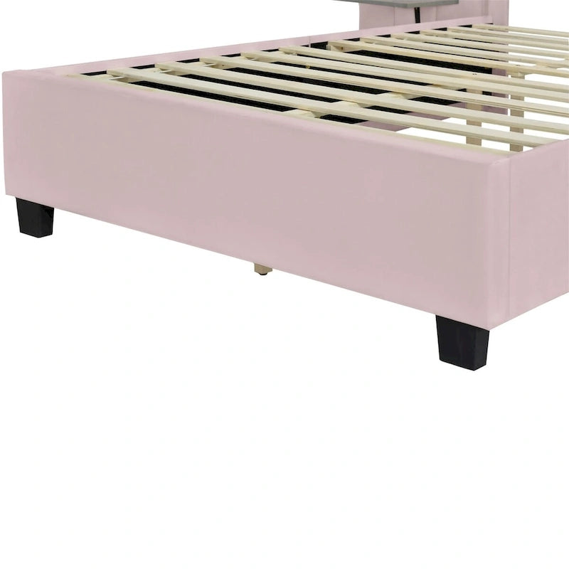 Letto a piattaforma in velluto imbottito di grandi dimensioni con testiera grande, mobili da camera da letto