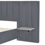 Letto a piattaforma in velluto imbottito di grandi dimensioni con testiera grande, mobili da camera da letto