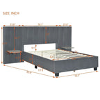 Letto a piattaforma in velluto imbottito di grandi dimensioni con testiera grande, mobili da camera da letto