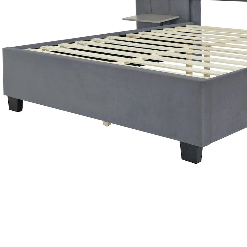 Letto a piattaforma in velluto imbottito di grandi dimensioni con testiera grande, mobili da camera da letto