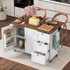 Grande isola cucina su ruote con contenitore e presa elettrica