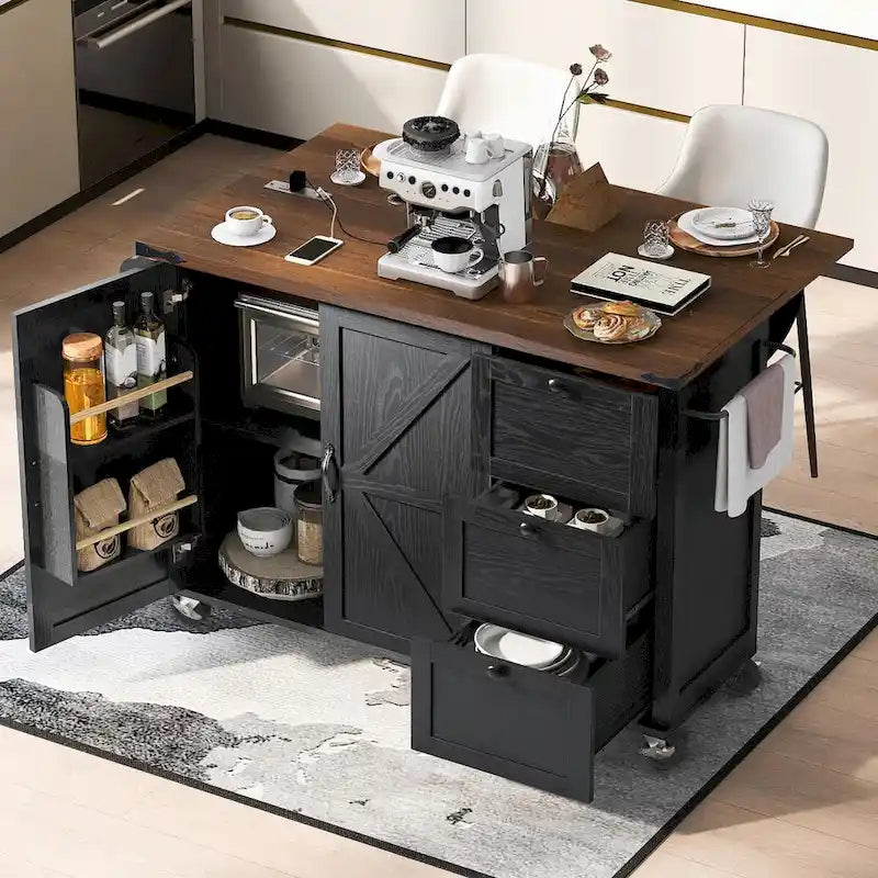 Grande isola cucina su ruote con contenitore e presa elettrica