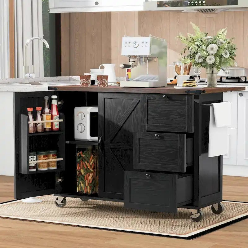 Grande isola cucina su ruote con contenitore e presa elettrica