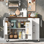 Grande isola cucina su ruote con contenitore e presa elettrica