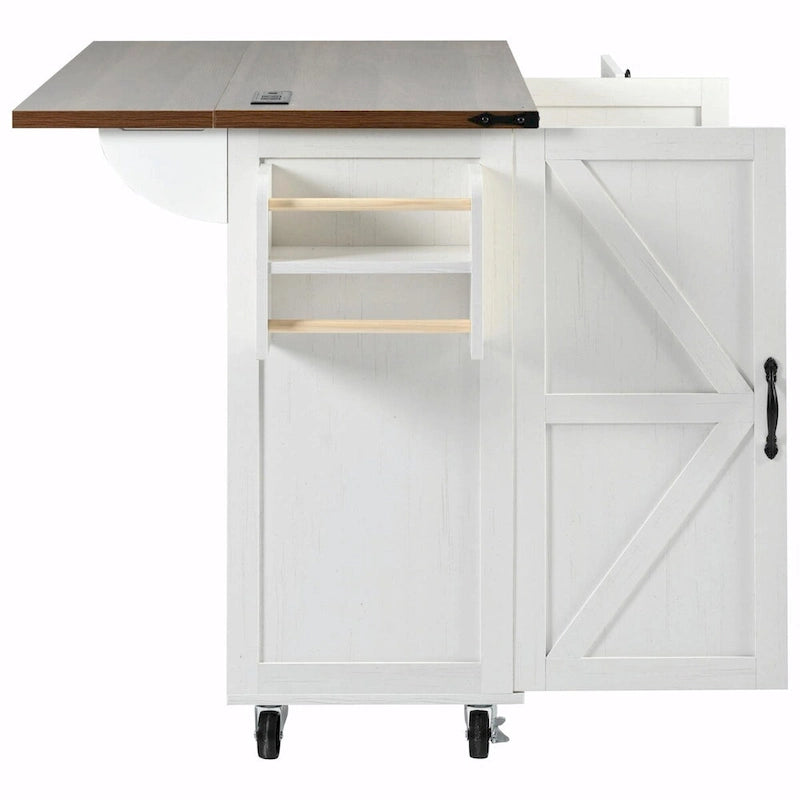 Grande isola cucina su ruote con contenitore e presa elettrica