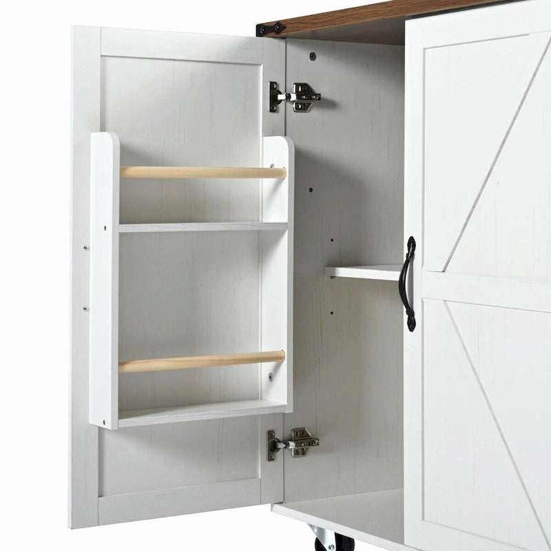Grande isola cucina su ruote con contenitore e presa elettrica