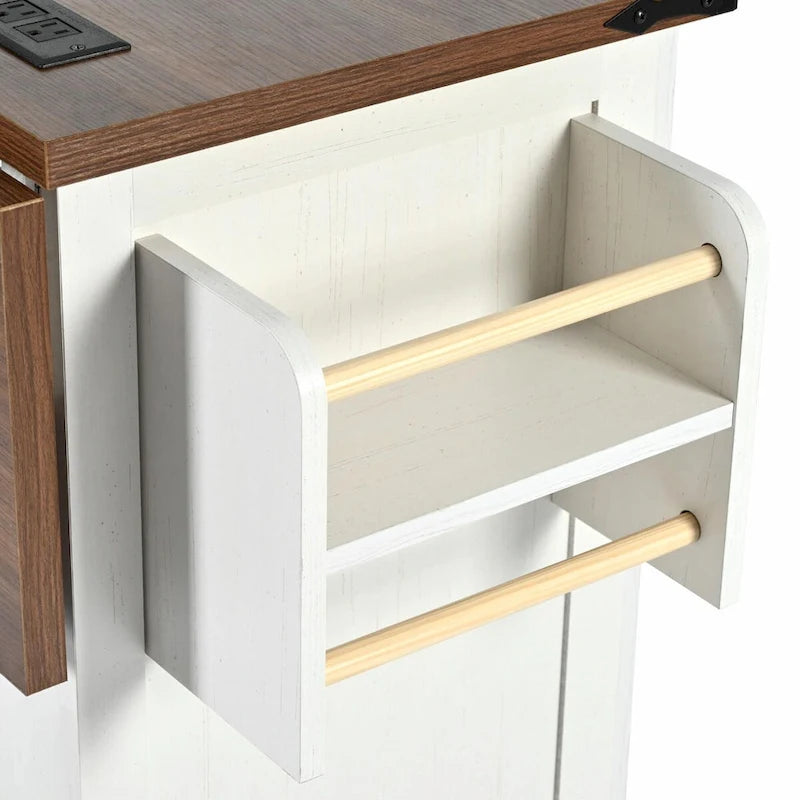 Grande isola cucina su ruote con contenitore e presa elettrica