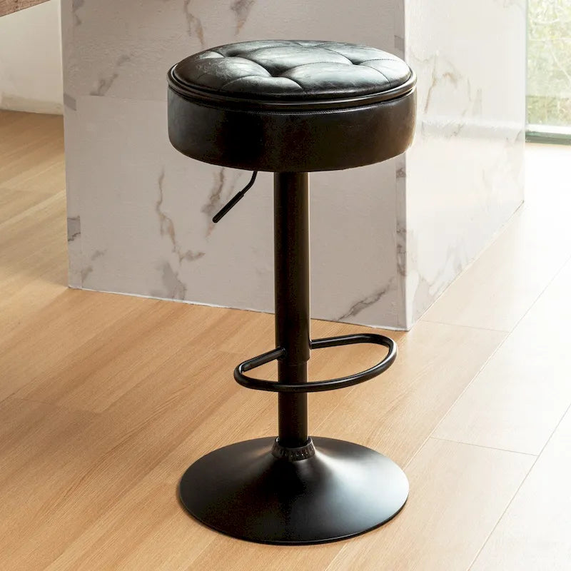 Set di 2 sgabelli da bar rotondi con contenitore, sgabello da bar regolabile in altezza in similpelle, sgabello girevole a 360° altezza bancone, sedia da bar senza braccioli