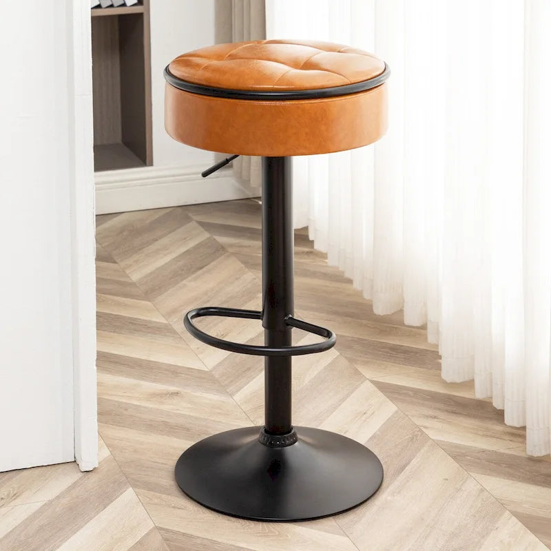 Set di 2 sgabelli da bar rotondi con contenitore, sgabello da bar regolabile in altezza in similpelle, sgabello girevole a 360° altezza bancone, sedia da bar senza braccioli