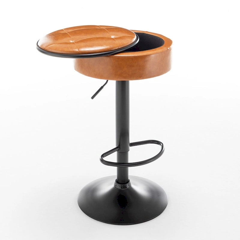 Set di 2 sgabelli da bar rotondi con contenitore, sgabello da bar regolabile in altezza in similpelle, sgabello girevole a 360° altezza bancone, sedia da bar senza braccioli