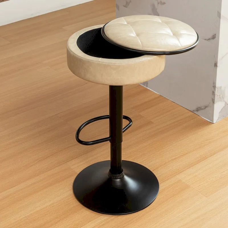 Set di 2 sgabelli da bar rotondi con contenitore, sgabello da bar regolabile in altezza in similpelle, sgabello girevole a 360° altezza bancone, sedia da bar senza braccioli