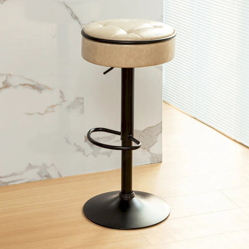 Set di 2 sgabelli da bar rotondi con contenitore, sgabello da bar regolabile in altezza in similpelle, sgabello girevole a 360° altezza bancone, sedia da bar senza braccioli