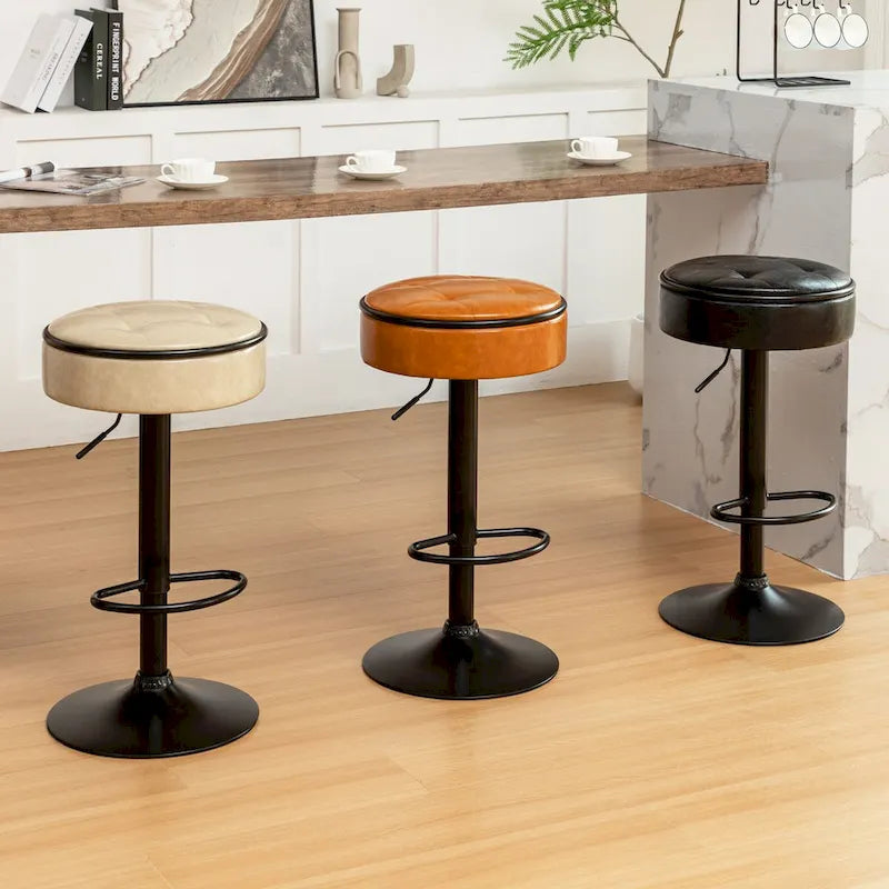 Set di 2 sgabelli da bar rotondi con contenitore, sgabello da bar regolabile in altezza in similpelle, sgabello girevole a 360° altezza bancone, sedia da bar senza braccioli
