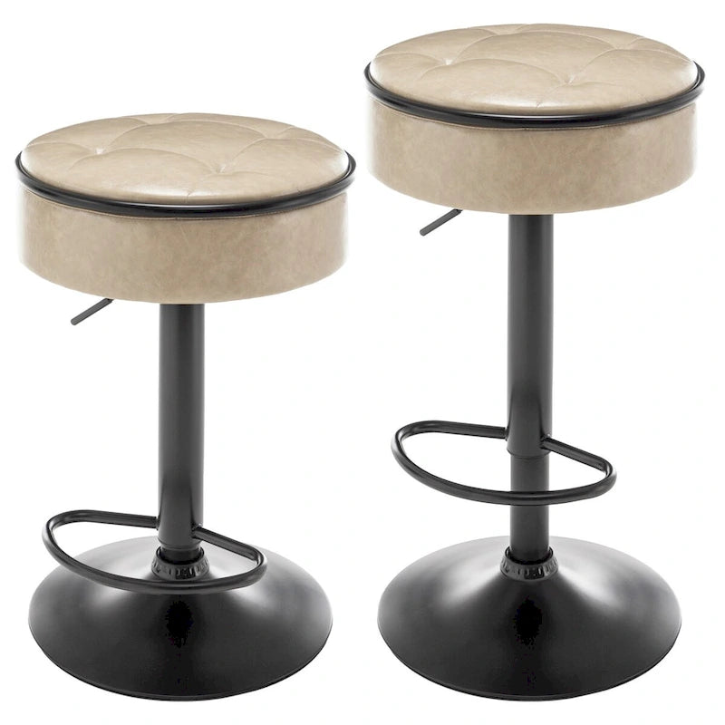 Set di 2 sgabelli da bar rotondi con contenitore, sgabello da bar regolabile in altezza in similpelle, sgabello girevole a 360° altezza bancone, sedia da bar senza braccioli