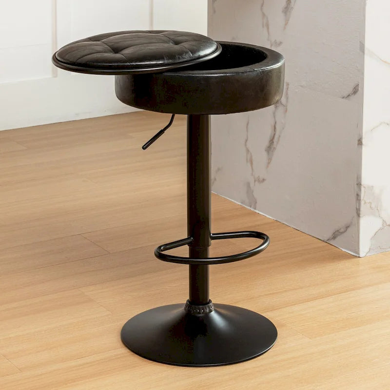 Set di 2 sgabelli da bar rotondi con contenitore, sgabello da bar regolabile in altezza in similpelle, sgabello girevole a 360° altezza bancone, sedia da bar senza braccioli