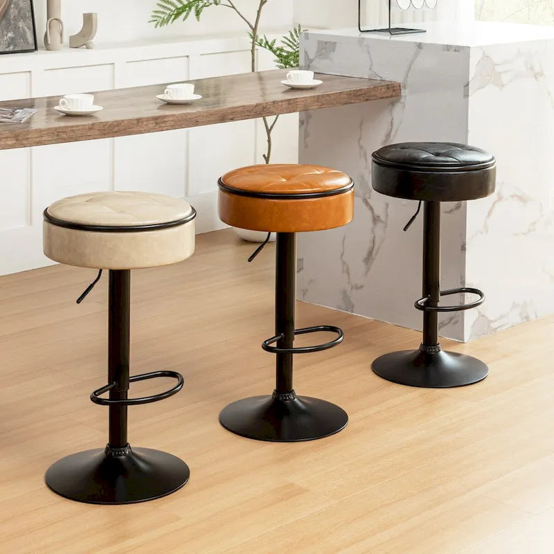 Set di 2 sgabelli da bar rotondi con contenitore, sgabello da bar regolabile in altezza in similpelle, sgabello girevole a 360° altezza bancone, sedia da bar senza braccioli