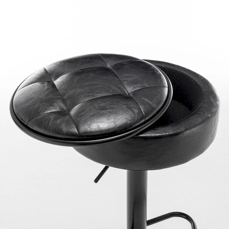 Set di 2 sgabelli da bar rotondi con contenitore, sgabello da bar regolabile in altezza in similpelle, sgabello girevole a 360° altezza bancone, sedia da bar senza braccioli