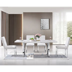 Tavolo da pranzo da 78 pollici in finto marmo con base geometrica in metallo