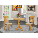  3 Piece Dining Table Set Contains a Round Dining Room Table and 2 Kitchen Chairs, Oak (Seat Options)